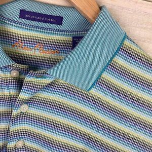 Alan Fusser Mercerized Cotton Striped Multi-Color Golf Polo Shirt Men's Sz LARGE